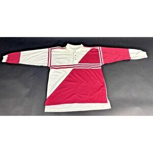 VTG‎ Envoy Rugby Shirt Men's L White/Red Colorblock Cotton Ribbed Long Sleeve